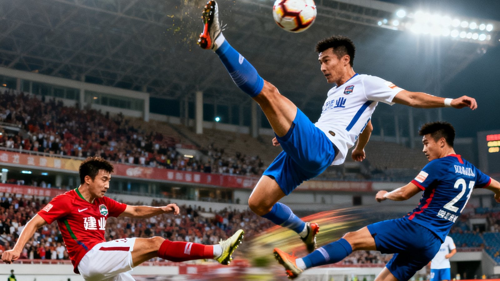 中超五佳球集锦封面，包含倒钩、远射、凌空抽射等精彩画面